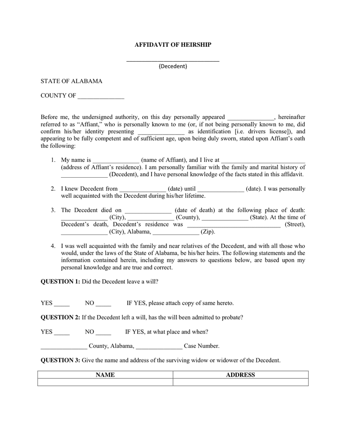Affidavit Of Heirship In Word And Pdf Formats 6313
