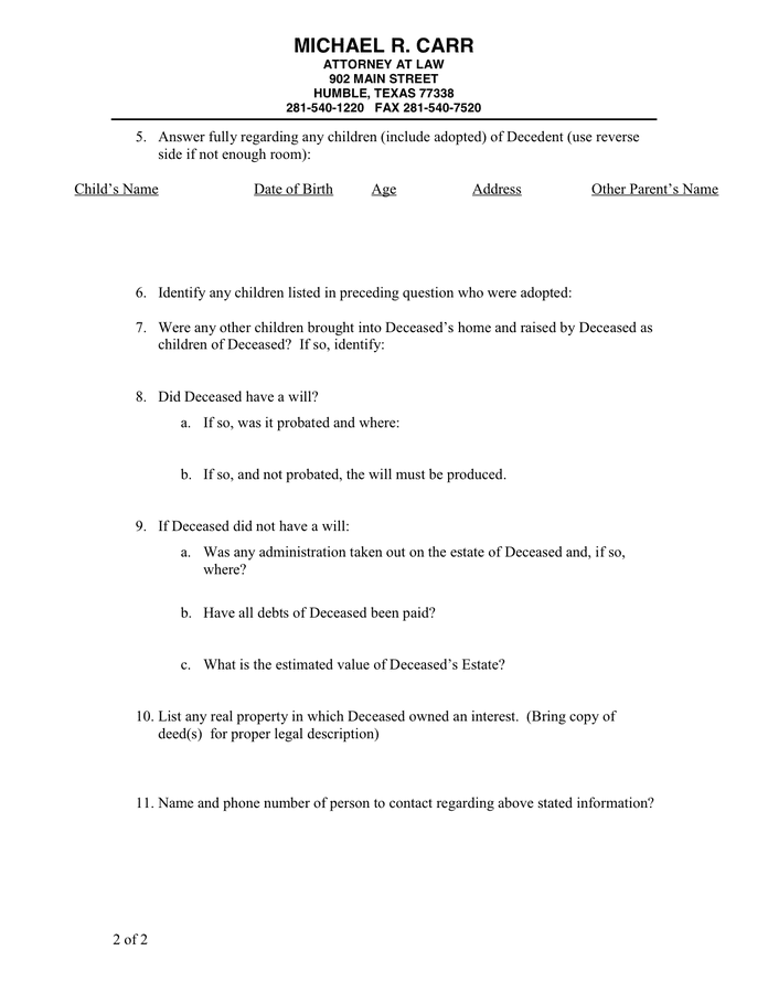 Affidavit Of Heirship In Word And Pdf Formats - Page 2 Of 2