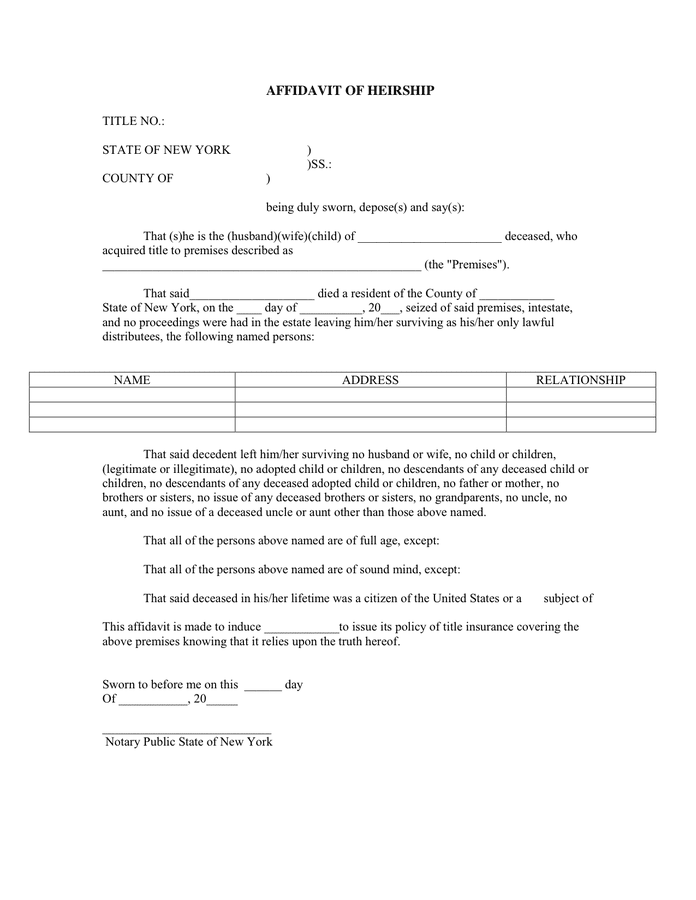 Affidavit of heirship in Word and Pdf formats