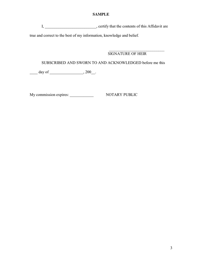 Affidavit of heirship in Word and Pdf formats - page 3 of 3