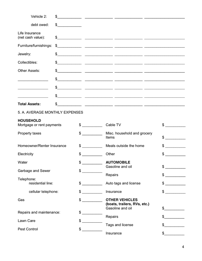 Financial Affidavit In Word And Pdf Formats Page 4 Of 6 financial-affidavit-in-word-and-pdf-formats-page-4-of-6