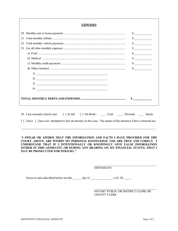 Defendant’s financial affidavit in Word and Pdf formats - page 2 of 2