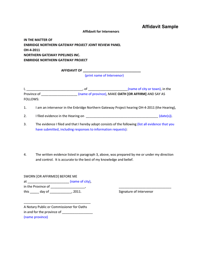 Affidavit Sample In Word And Pdf Formats 4311