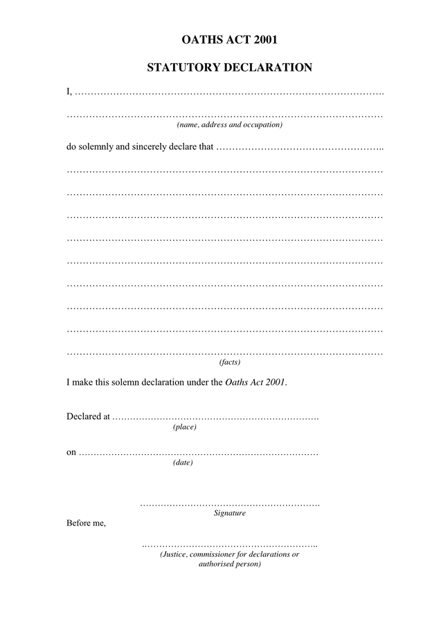 Printable Statutory Declaration Form Qld - Printable Forms Free Online