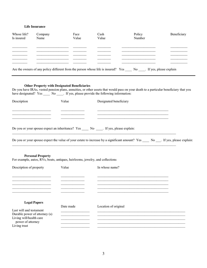 Living trust information form in Word and Pdf formats - page 3 of 9