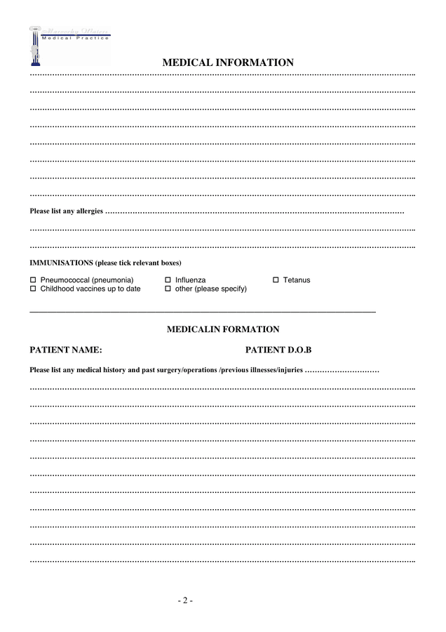 New patient registration form in Word and Pdf formats - page 2 of 4