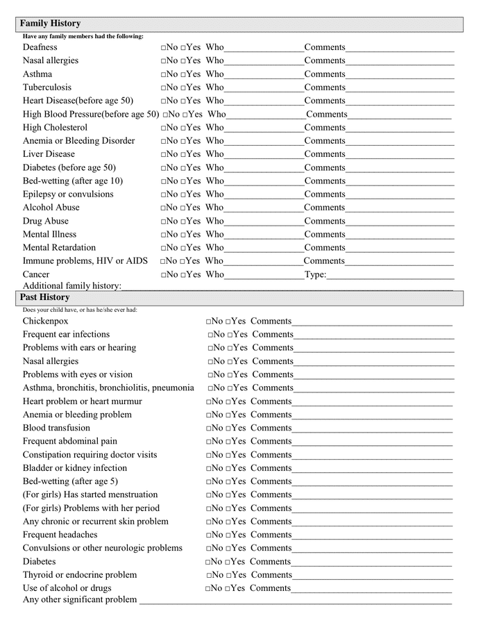 Medical history form in Word and Pdf formats page 2 of 2