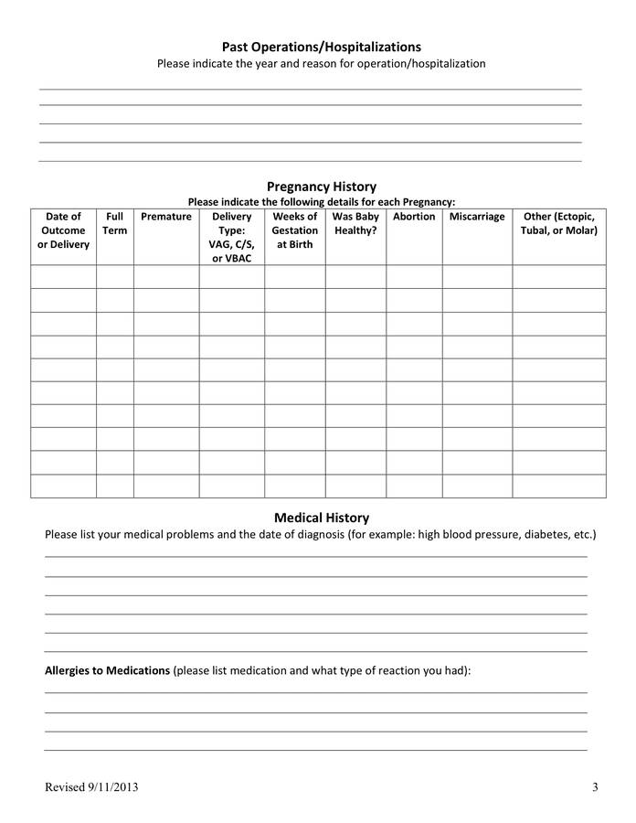 New Patient Medical History Form in Word and Pdf formats - page 3 of 6