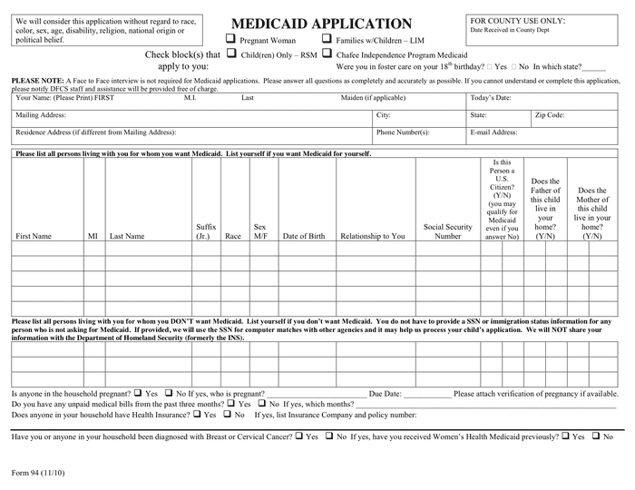 Georgia Medicaid Application In Word And Pdf Formats