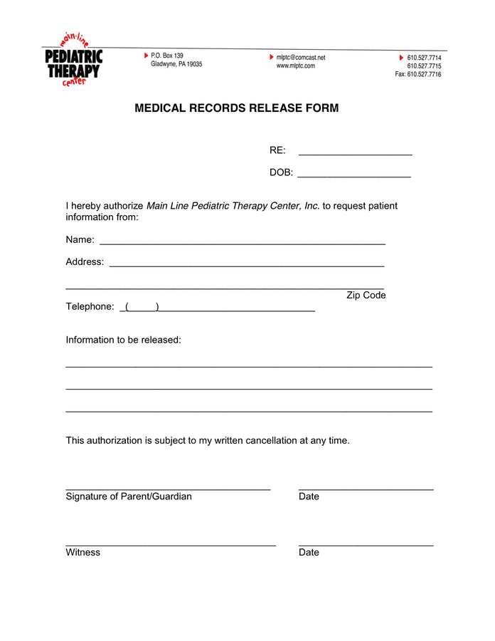 Medical records request form in Word and Pdf formats