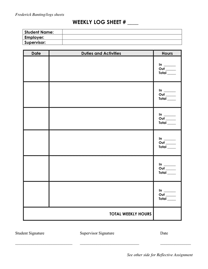 Printable Weekly Log Sheet Free Printable Download