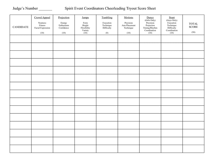 Cheerleading Tryout Score Sheet Download Free Documents For PDF Word 