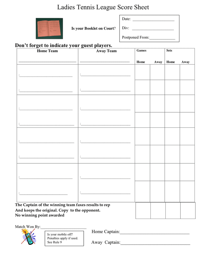 Printable Tennis Score Sheet