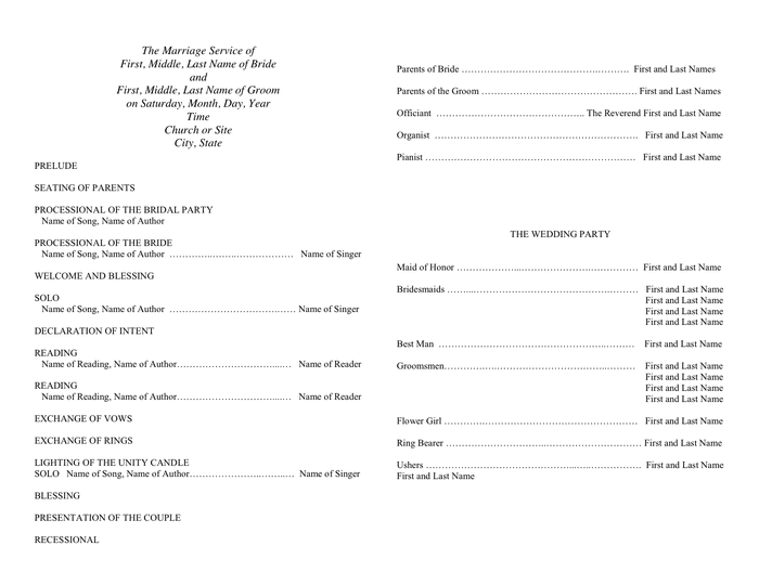 Free Wedding Program Template in Word and Pdf formats - page 2 of 2