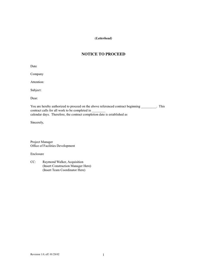 Notice to Proceed Template download free documents for PDF, Word and
