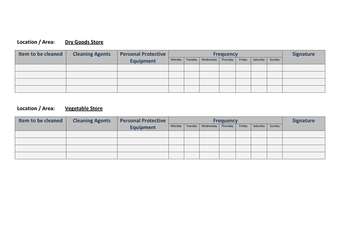 Blank cleaning schedule in Word and Pdf formats - page 4 of 5