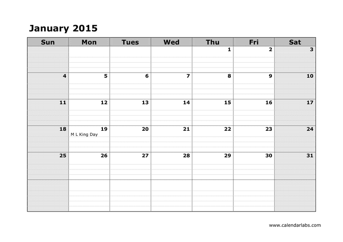 2015 Monthly Calendar in Word and Pdf formats