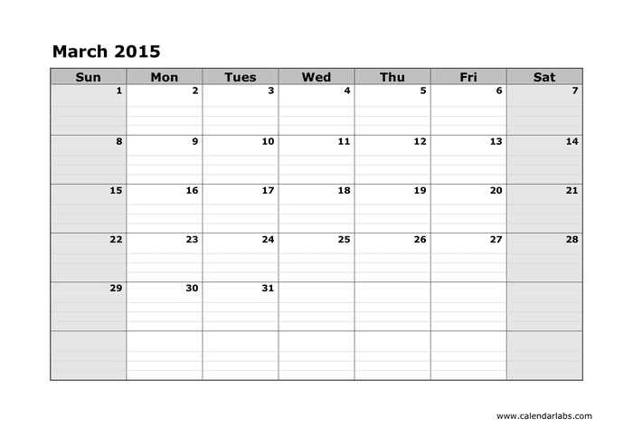 2015 Monthly Calendar in Word and Pdf formats - page 3 of 12