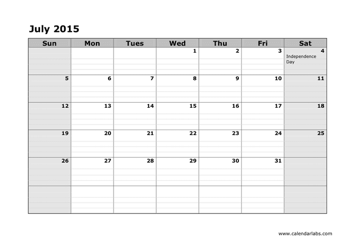 2015 Monthly Calendar in Word and Pdf formats - page 7 of 12