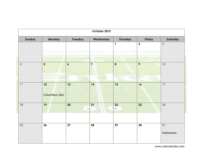 2015 Yearly Calendar in Word and Pdf formats page 10 of 12