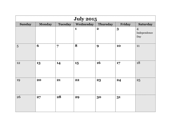 2015 Yearly Calendar in Word and Pdf formats - page 7 of 12
