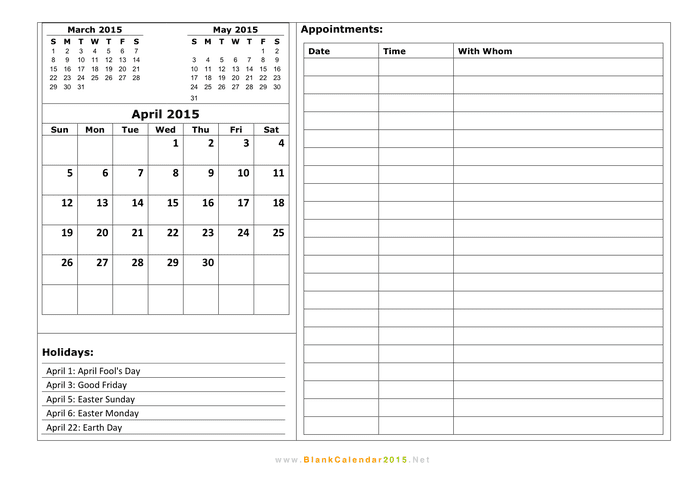 April 15 Calendar In Word And Pdf Formats