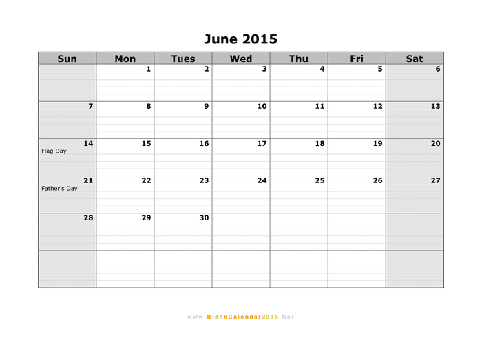June 15 Calendar In Word And Pdf Formats