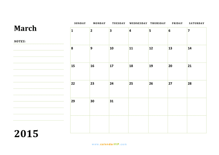 March 15 Calendar In Word And Pdf Formats