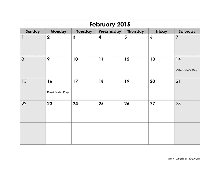 2015 Yearly Calendar in Word and Pdf formats - page 2 of 12