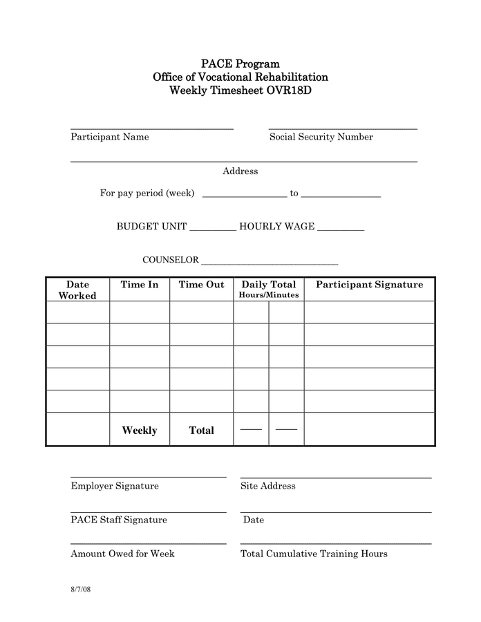 Weekly Timesheet Template - download free documents for PDF, Word and Excel