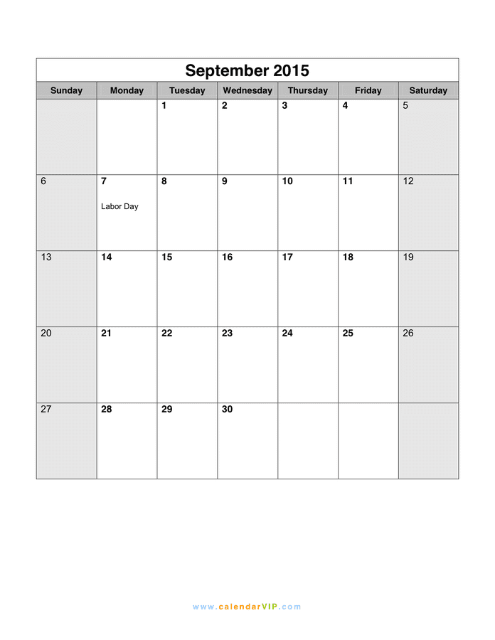 September 15 Calendar In Word And Pdf Formats