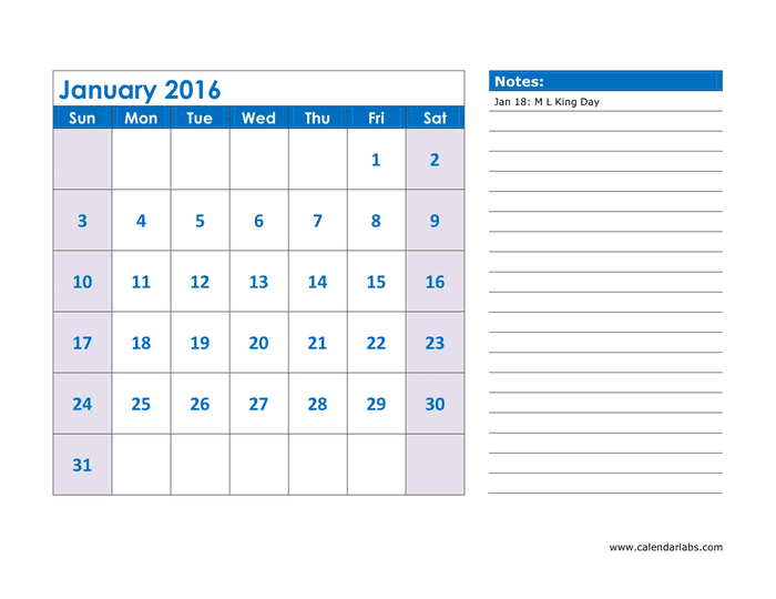 2016 monthly calendar in word and pdf formats