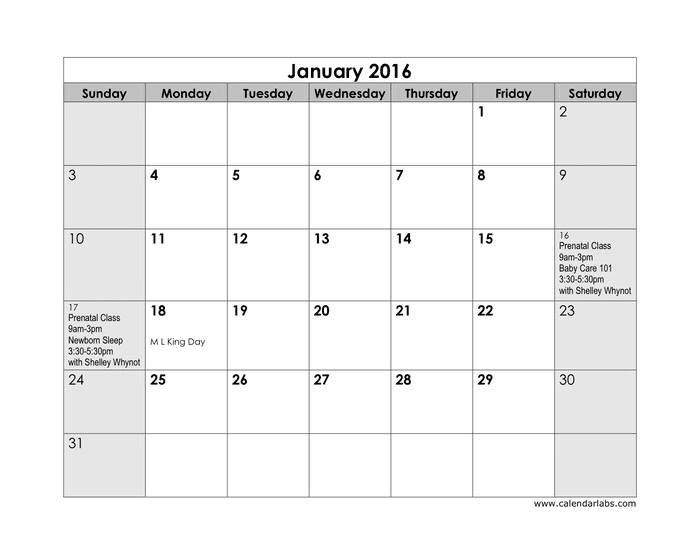 2016 Monthly Calendar In Word And Pdf Formats