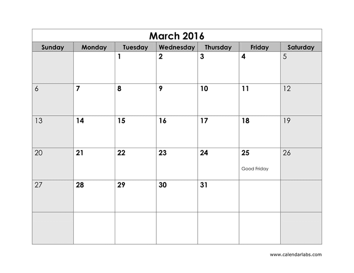2016 Monthly Calendar in Word and Pdf formats - page 3 of 12