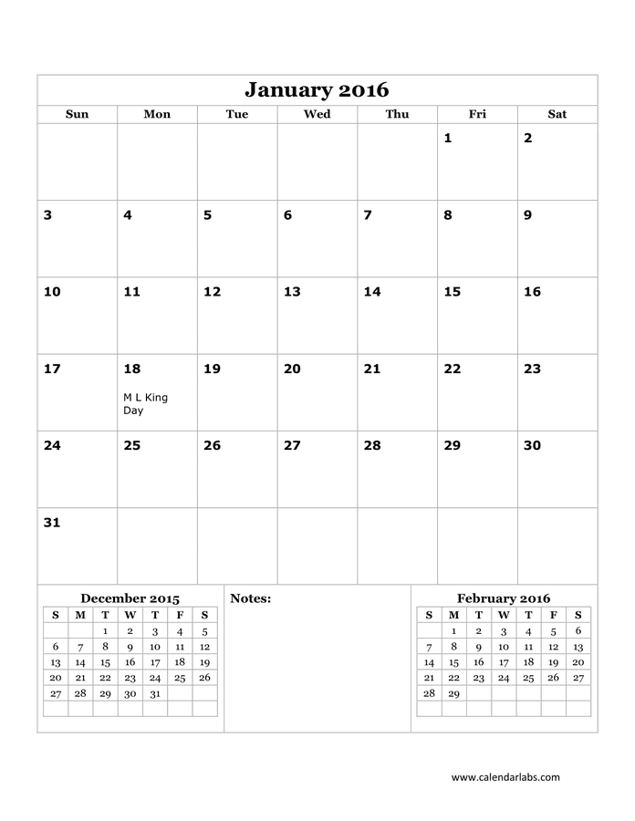 Monthly Calendar 2016 - download free documents for PDF, Word and Excel