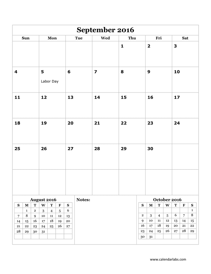 2016 Monthly Calendar in Word and Pdf formats - page 9 of 12