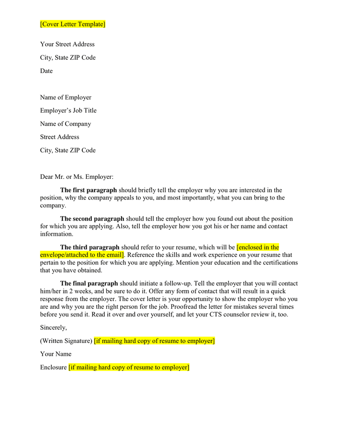 Cover Letter Template in Word and Pdf formats Cover Letter Template in Word and Pdf formats