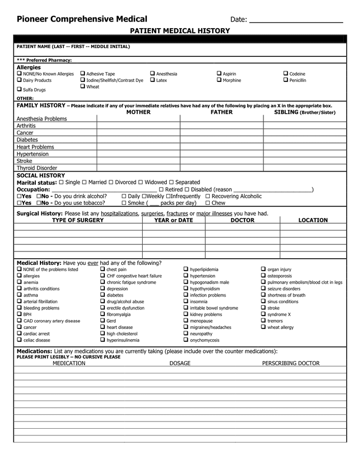 Patient registration form in Word and Pdf formats - page 2 of 2