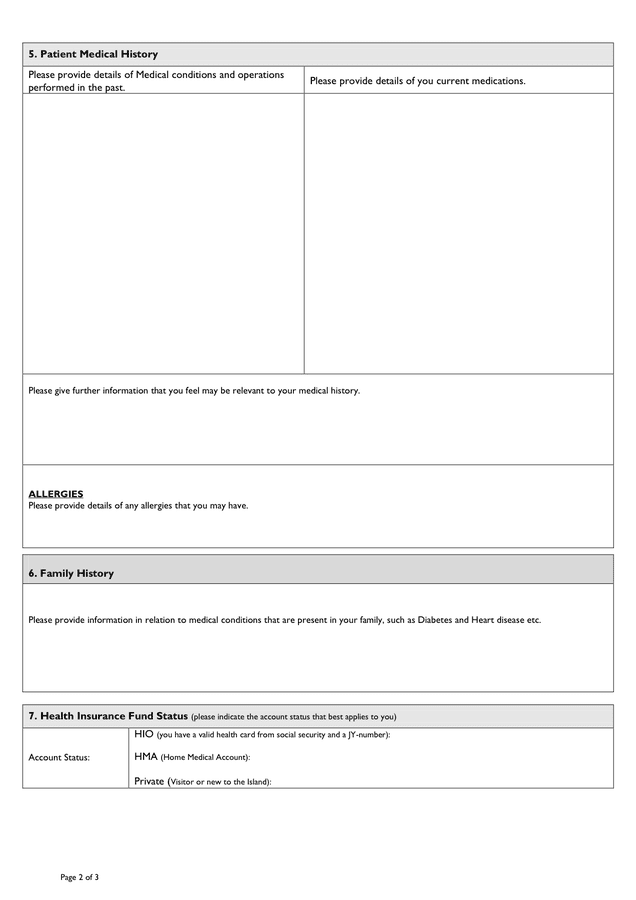 Patient Registration Form in Word and Pdf formats - page 2 of 3