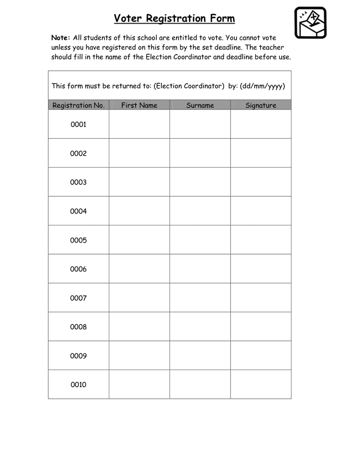 Voter Registration Form - download free documents for PDF, Word and Excel