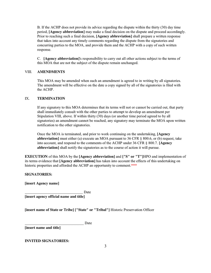 Memorandum of agreement in Word and Pdf formats - page 3 of 4