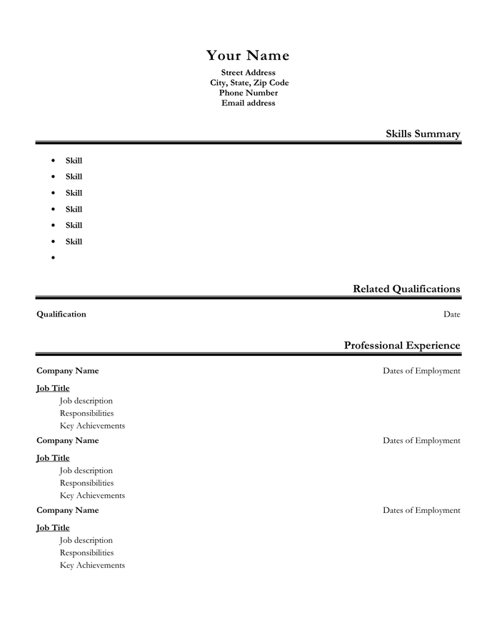 Basic Resume Template - download free documents for PDF, Word and Excel