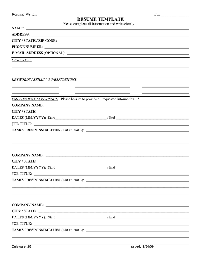 resume template in word document