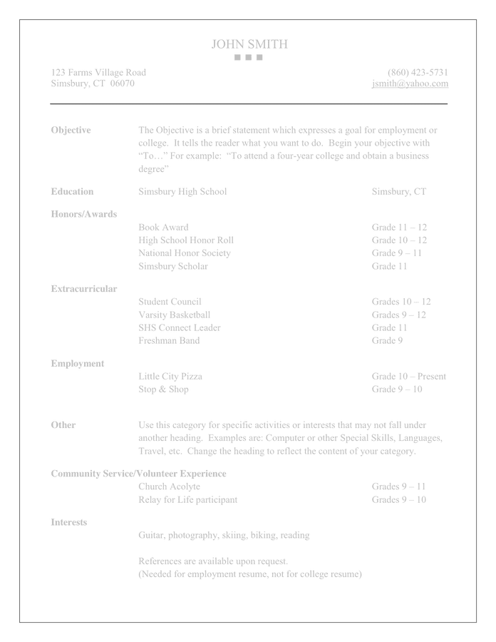 high school resume free template