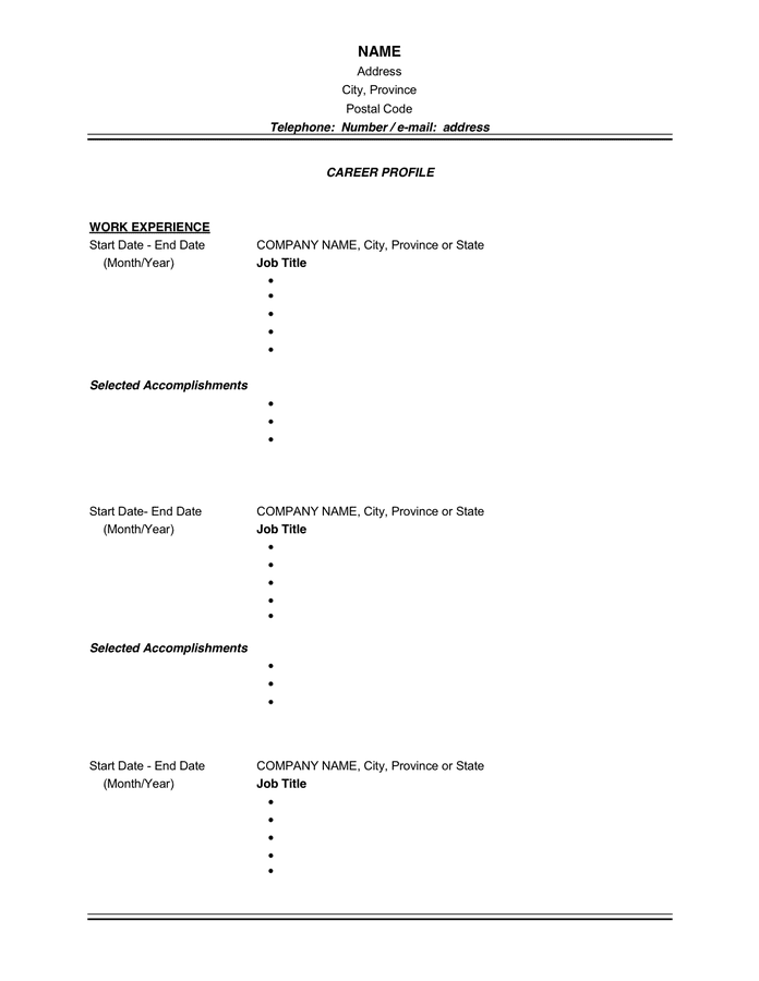 Resume Template General Chronological Format in Word and Pdf formats