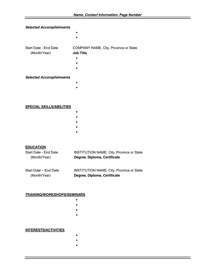 Resume Template General Chronological Format In Word And Pdf Formats 