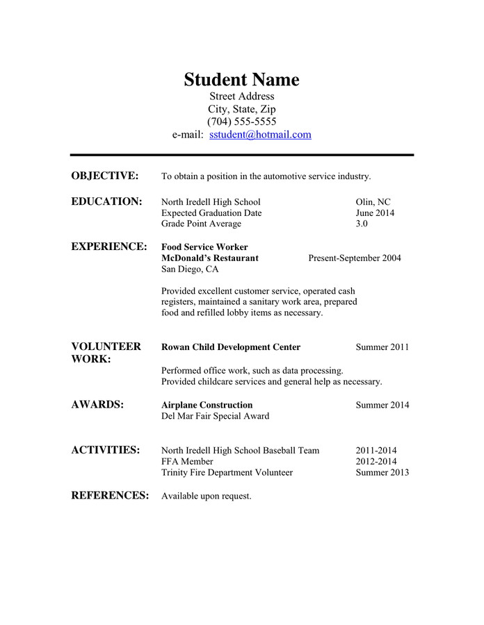 high school resume template free