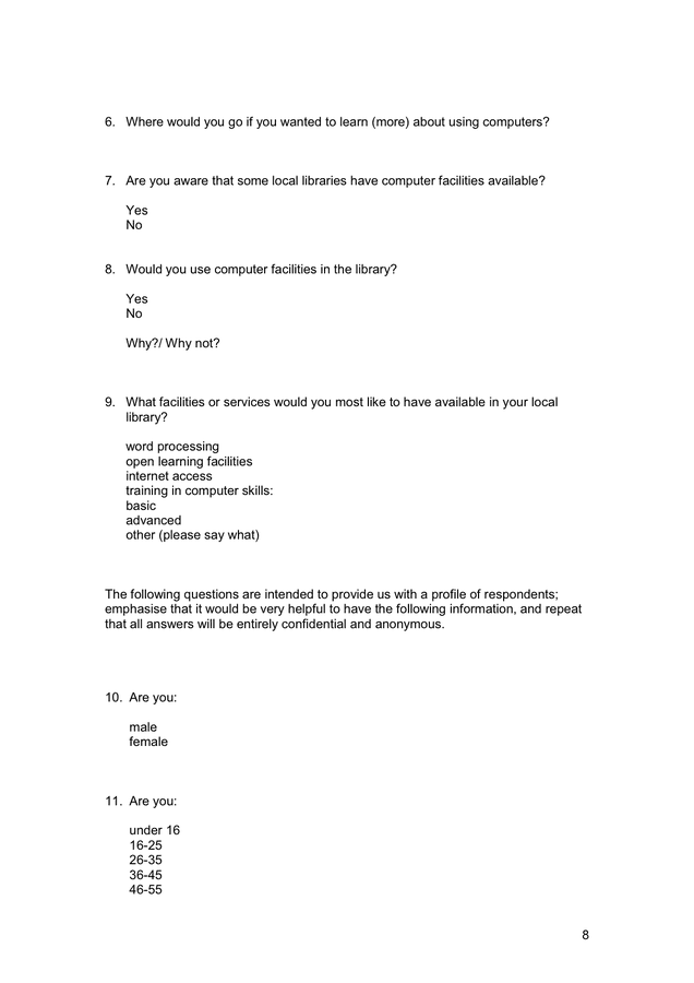 Example Of A Questionnaire In Word And Pdf Formats Page 8 Of 10