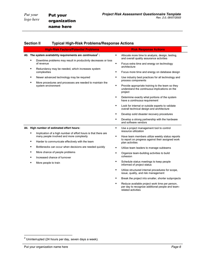 Risk Assessment Questionnaire Template In Word And Pdf Formats Page 6 