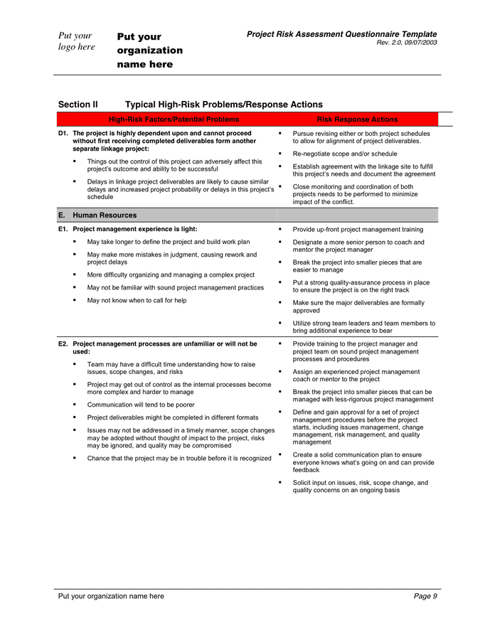 Risk Assessment Questionnaire Template In Word And Pdf Formats Page 9 